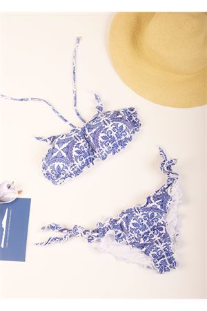 Band bikini with blue majolica pattern Aram Capri | ACBD019BLU